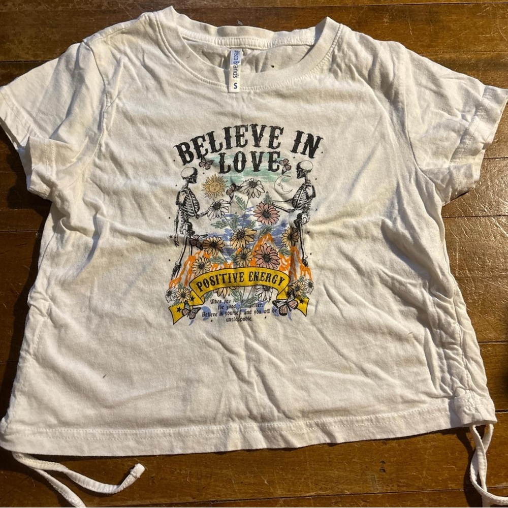White Graphic Tee with Positive Energy Print